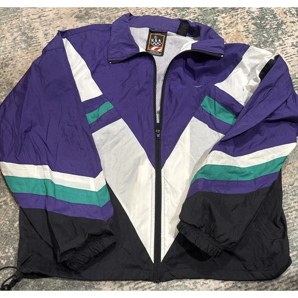 VTG 1992 Team USA Barcelona Olympics Nylon Track Jacket Colorblock Retro Large